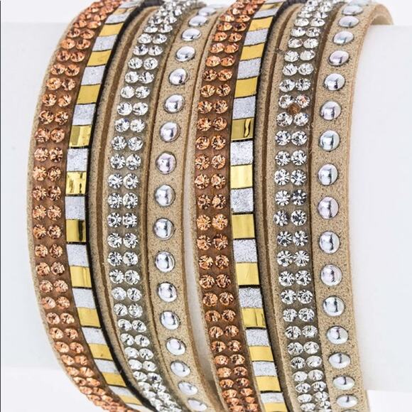 Boutique Jewelry - Mix Stud Slit Layer Wrap Bracelet - Nude
